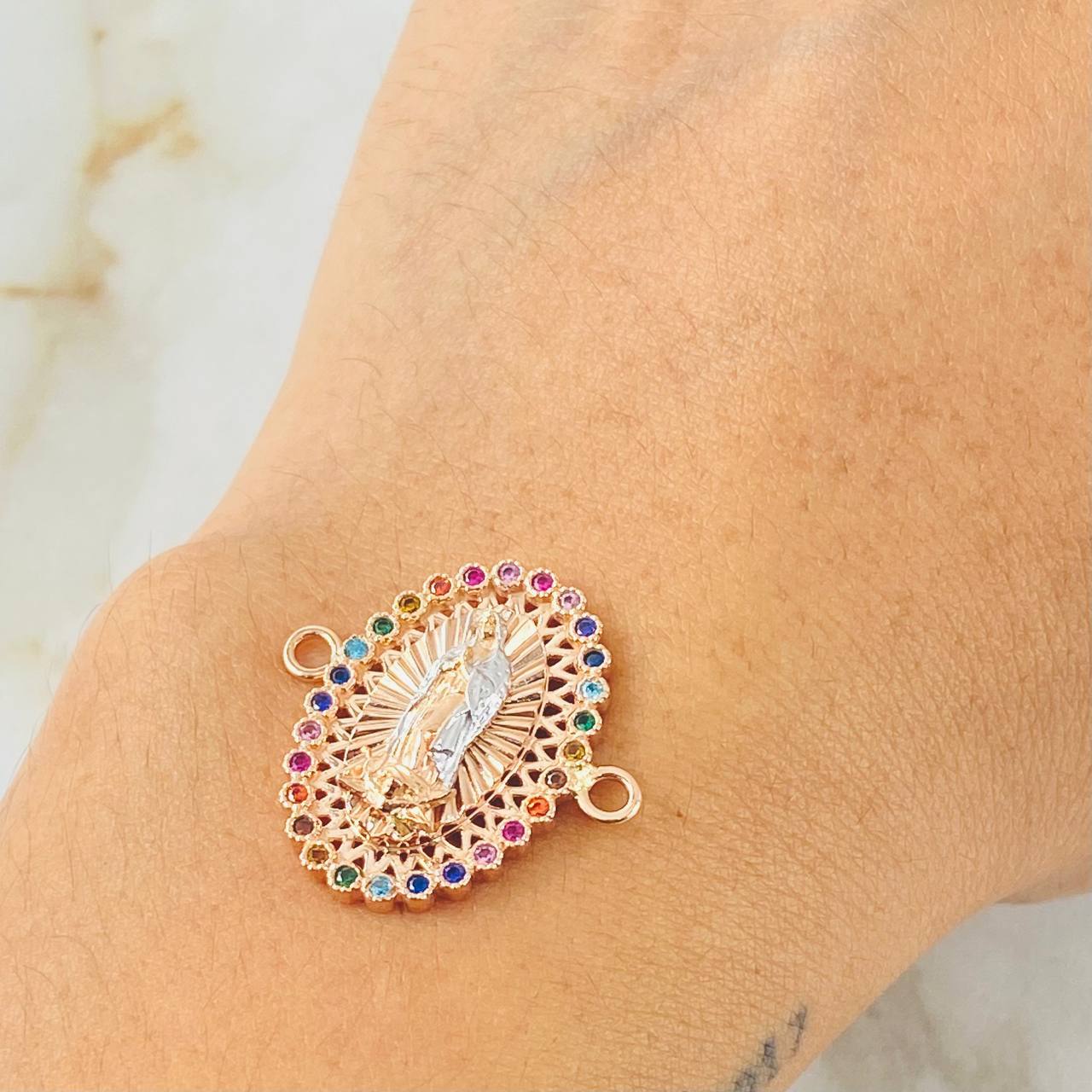 Herraje Herraje Virgen Guadalupe 3.95gr / 1 in / Dos Oros Blanco Rosa 18K