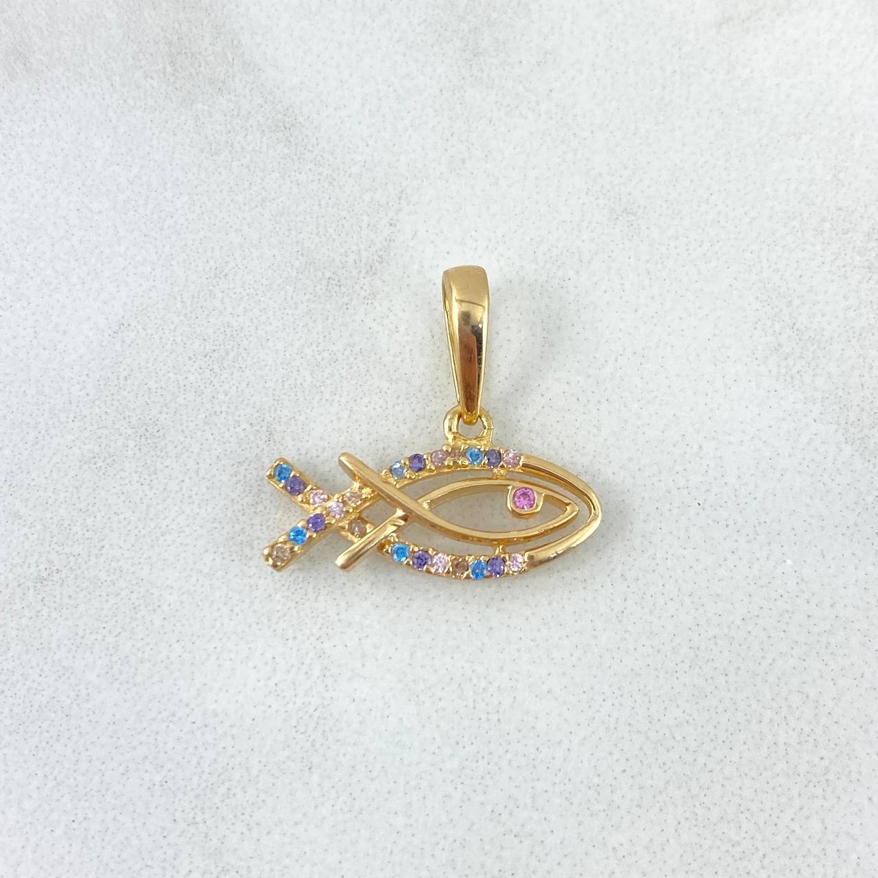 Pendant Fish 1.75gr / 1.7cm / Colored Zircons Yellow Gold