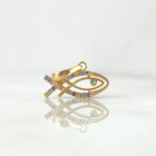 Pendant Fish 1.75gr / 1.7cm / Colored Zircons Yellow Gold