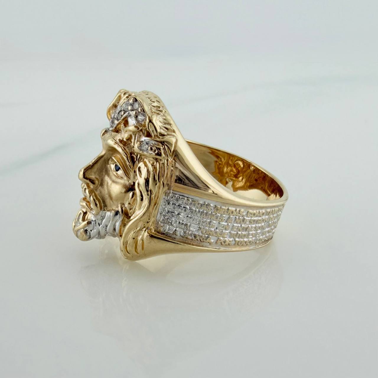 Jesus Christ Face Ring 10.9 g / T10 Two-Tone Yellow White 18K Gold