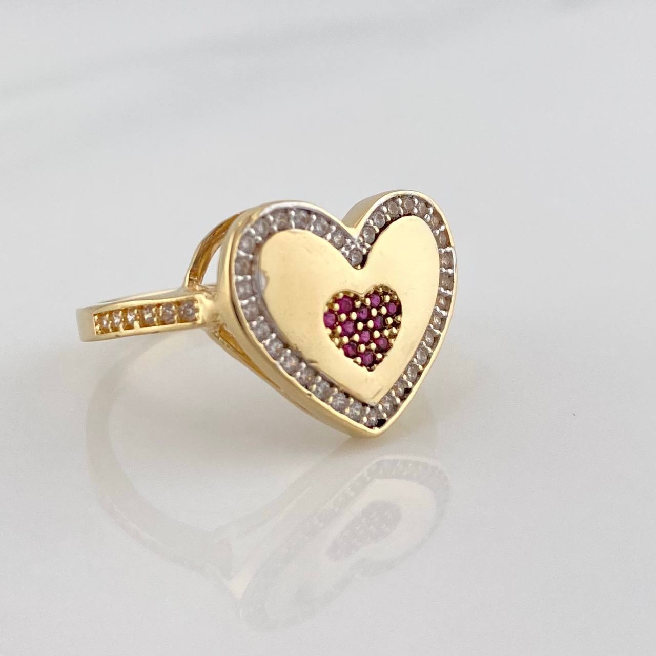 Anillo Corazon 4.35 g / T7 Dos Oros Amarillo Blanco 18K