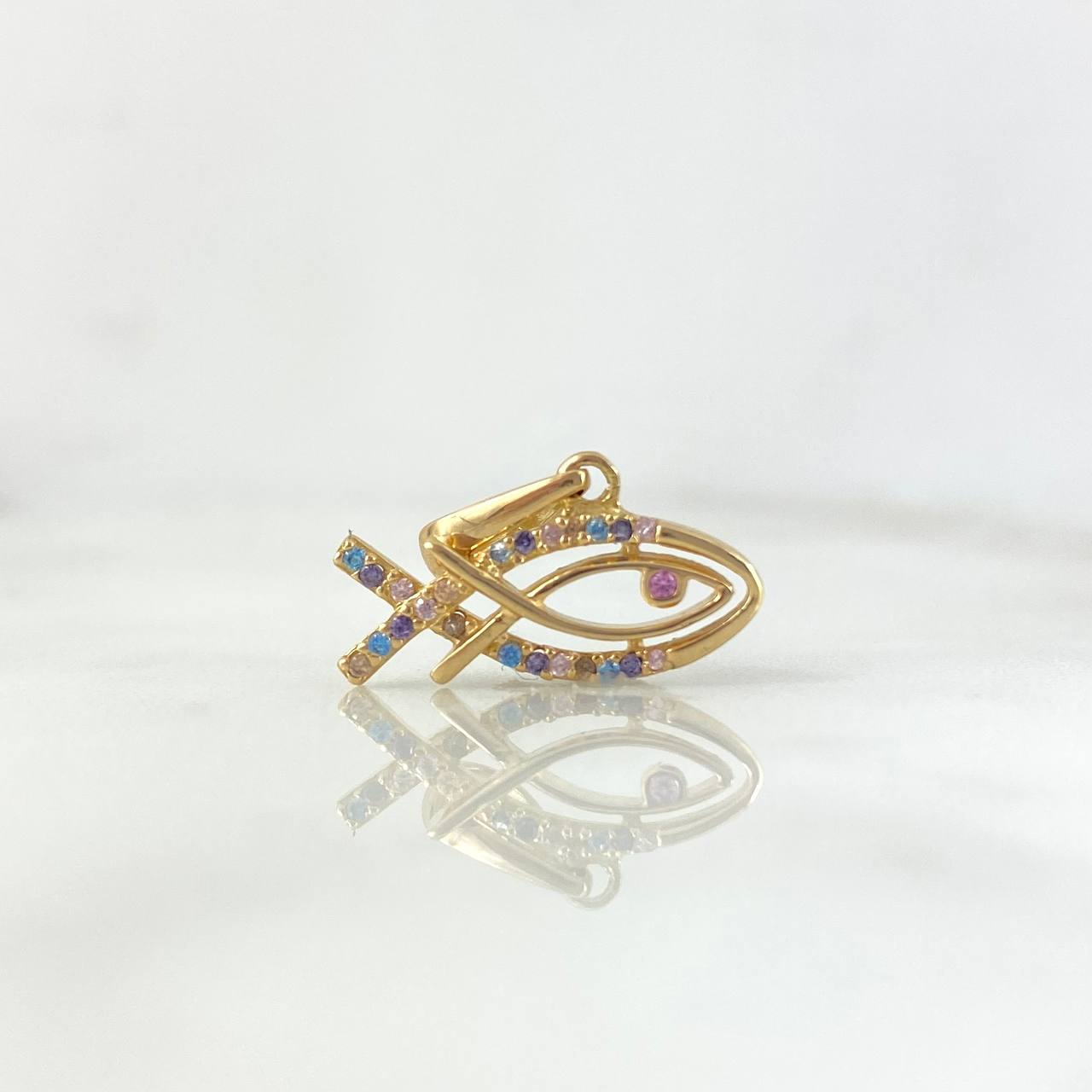 Pendant Fish 1.75gr / 1.7cm / Colored Zircons Yellow Gold