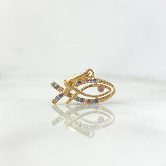 Pendant Fish 1.75gr / 1.7cm / Colored Zircons Yellow Gold