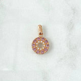 Dije Aro Doble Linea Tupido 1.65gr / 1.7cm / Circones Blancos Y Morados Oro Rosa 18K *