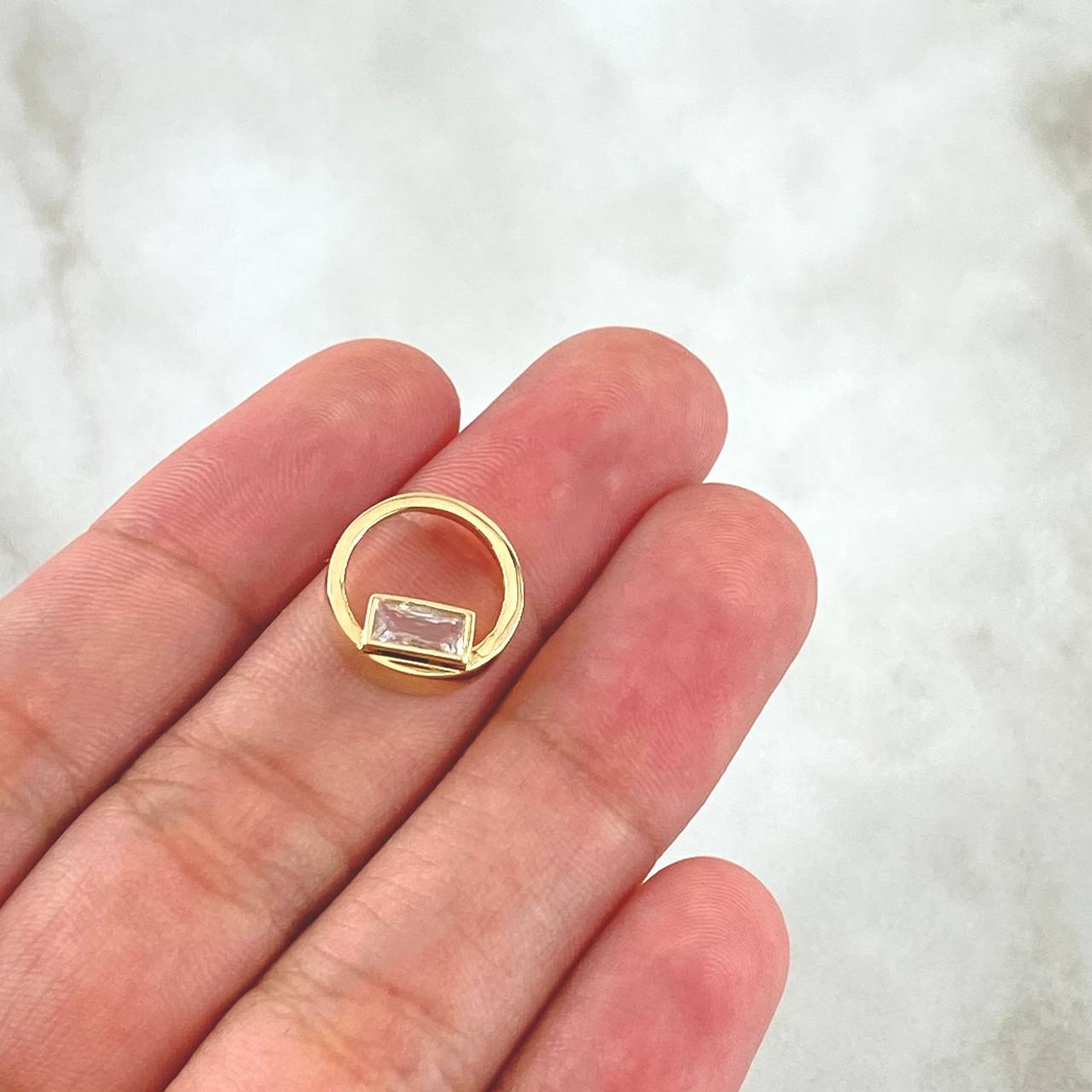 Pendant Rectangle In Hoop 1.25gr / 1cm / Smooth White Zircon Yellow Gold 18K *