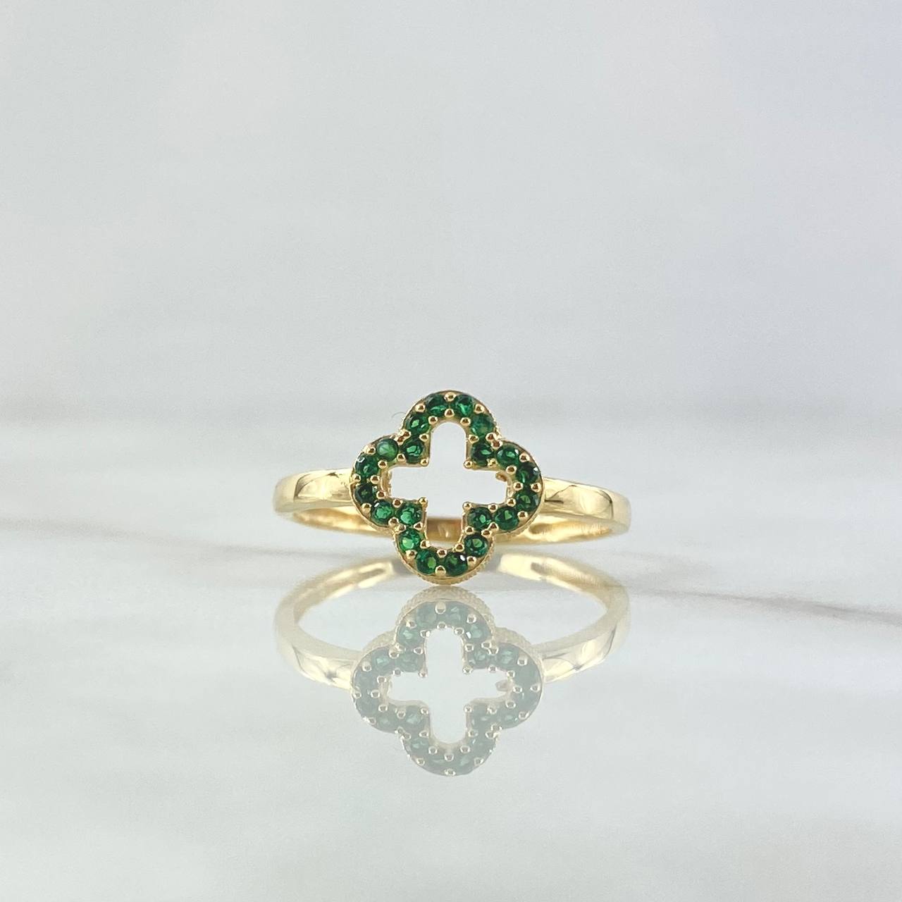 Silhouette Clover Ring 2.05gr / Size 7 1/4 / Green Zircons 18K Yellow Gold