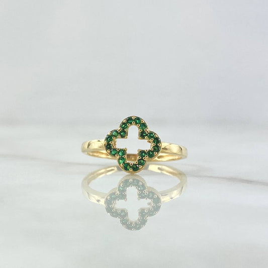 Silhouette Clover Ring 2.05gr / Size 7 1/4 / Green Zircons 18K Yellow Gold