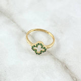 Silhouette Clover Ring 2.05gr / Size 7 1/4 / Green Zircons 18K Yellow Gold