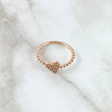Heart Beads Ring 2.05gr / Size 6 1/4 / White Zircons 18K Rose Gold