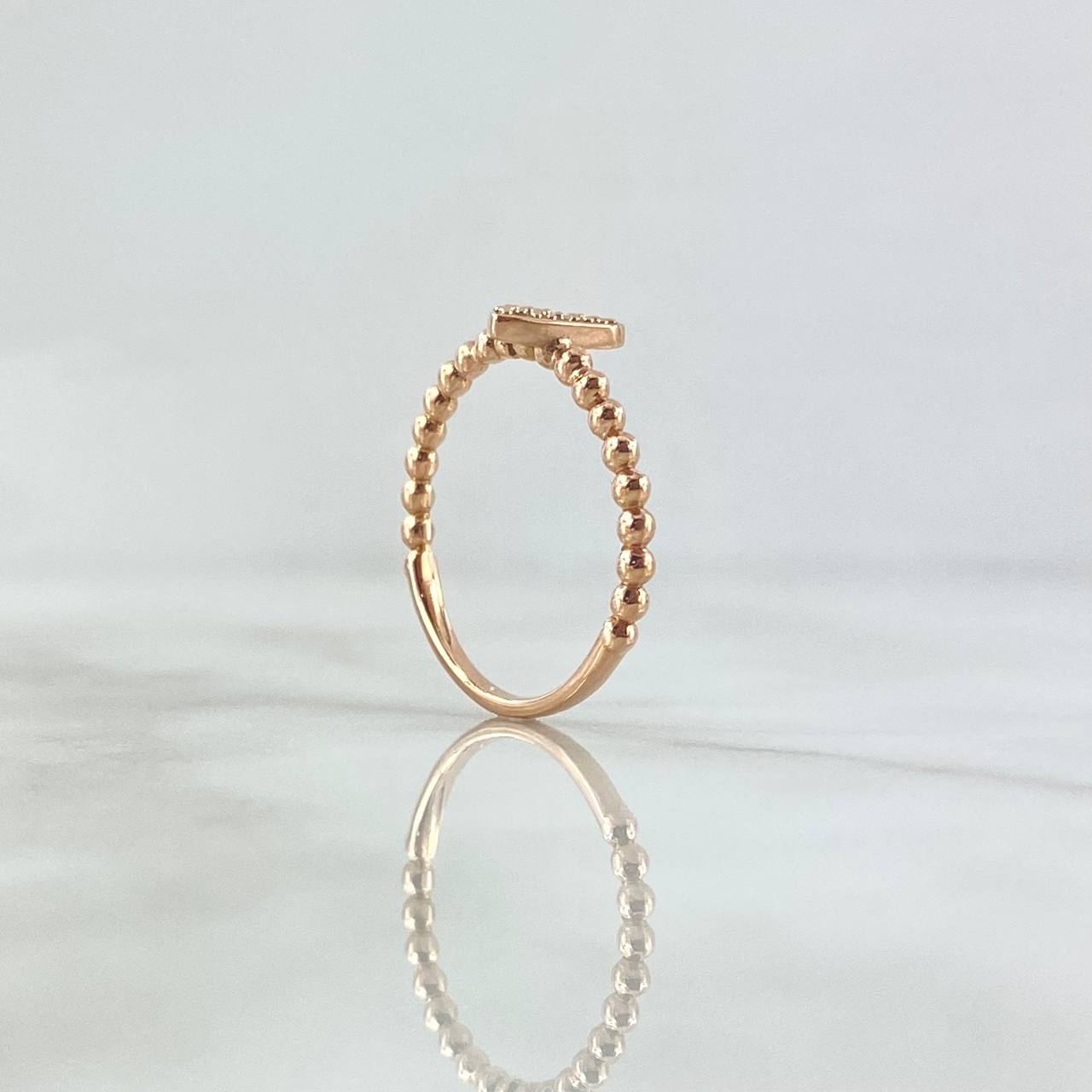 Heart Beads Ring 2.05gr / Size 6 1/4 / White Zircons 18K Rose Gold