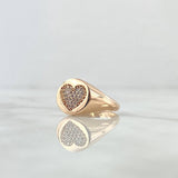 Dense Heart Signet Ring 3.2gr / Size 5 3/4 / White Zircons 18K Rose Gold
