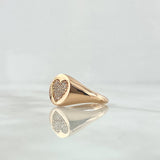 Dense Heart Signet Ring 3.2gr / Size 5 3/4 / White Zircons 18K Rose Gold