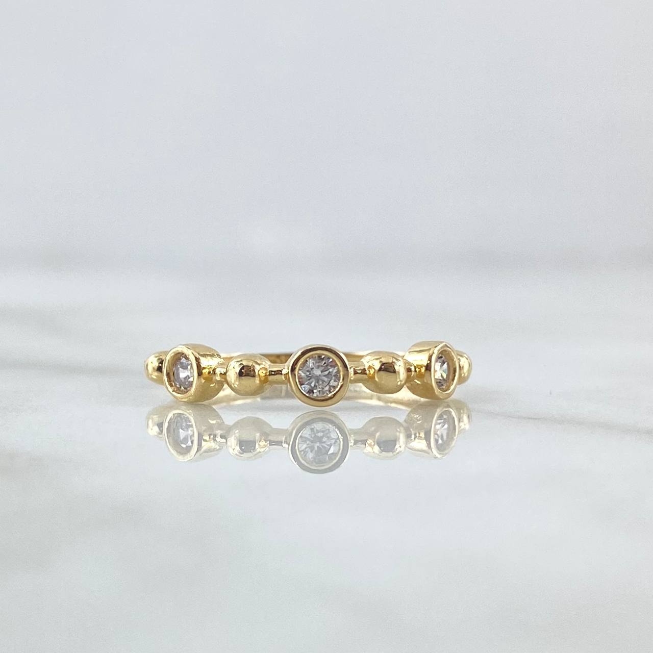 Bezel Sphere Ring 1.65gr / Size 6 / White Zircons 18K Yellow Gold ©