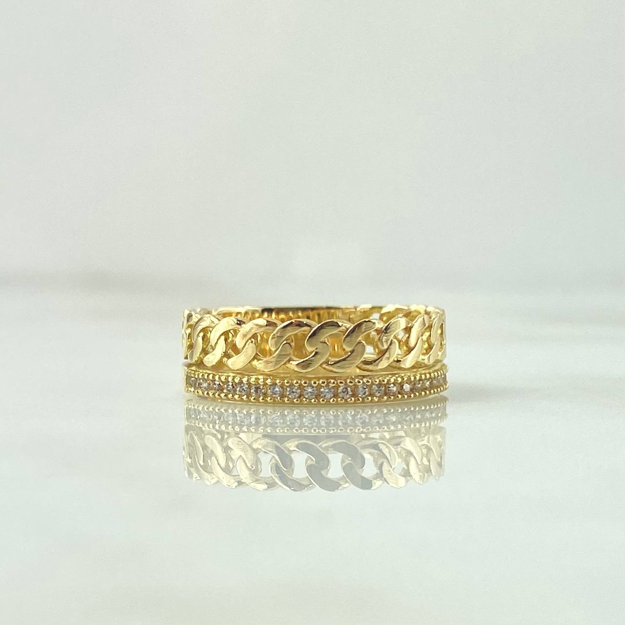 Double Cuban Link Ring 4.15gr / T6 1/4 / White Zircons 18K Yellow Gold ©