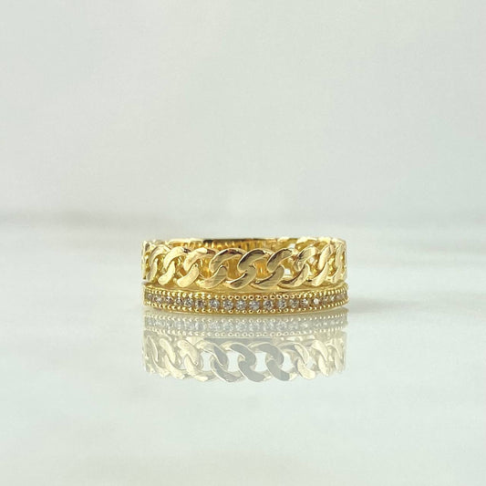 Double Cuban Link Ring 4.15gr / T6 1/4 / White Zircons 18K Yellow Gold ©