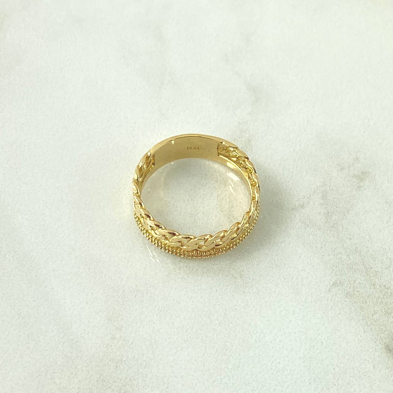 Double Cuban Link Ring 4.15gr / T6 1/4 / White Zircons 18K Yellow Gold ©