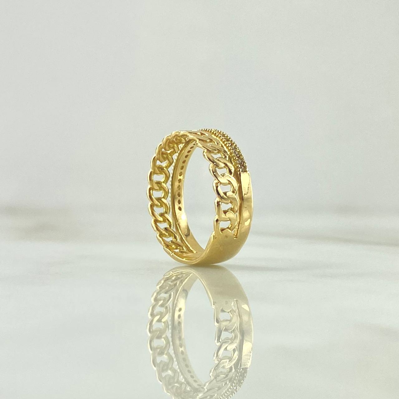 Double Cuban Link Ring 4.15gr / T6 1/4 / White Zircons 18K Yellow Gold ©
