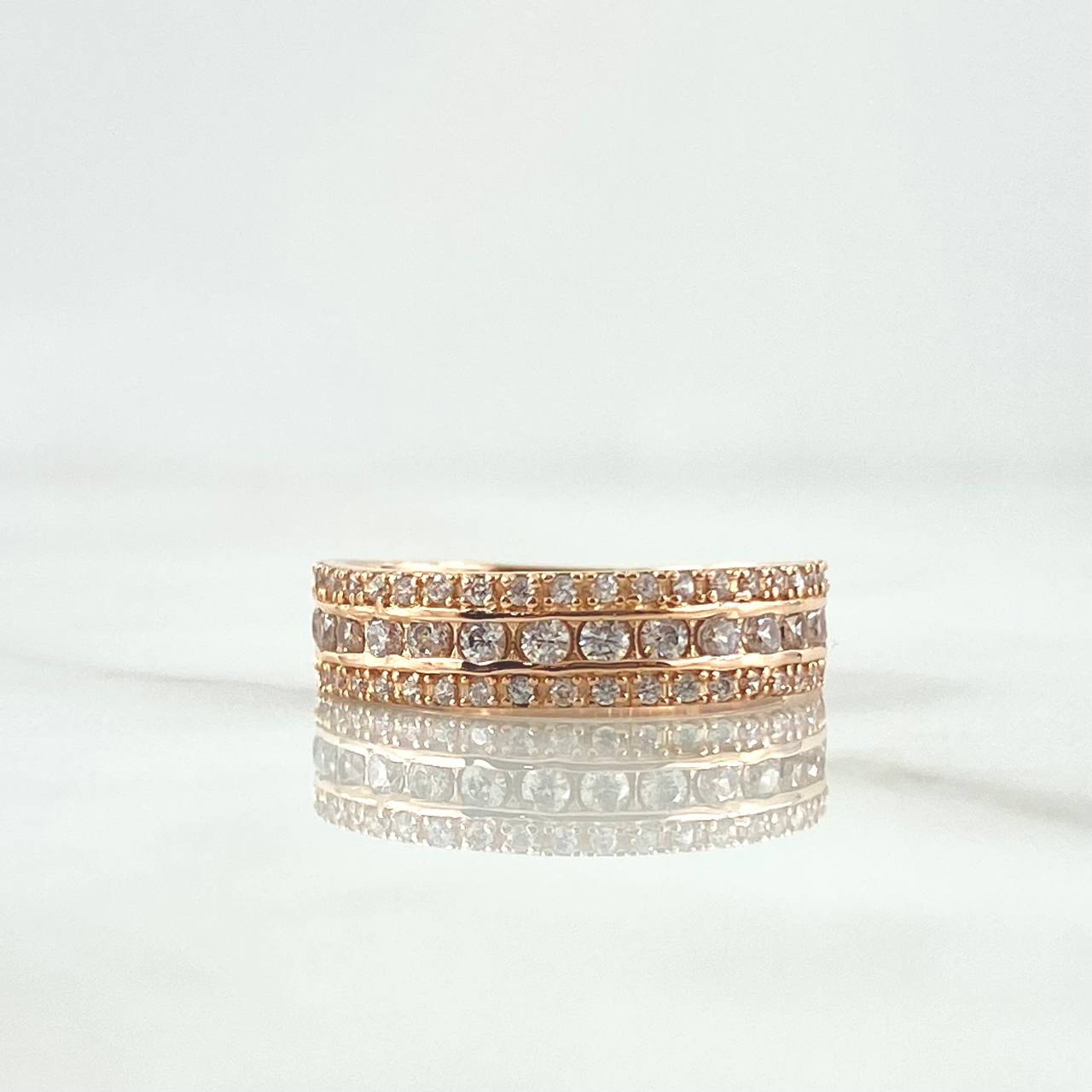 Three Line Ring Basteado 3.1gr / T5 3/4 / White Zircons 18K Rose Gold ©