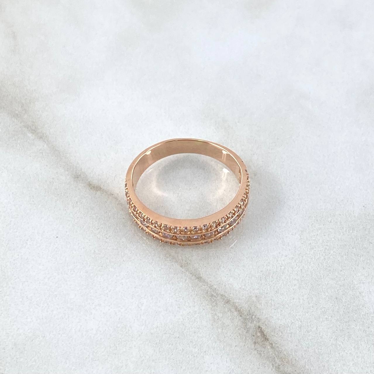 Three Line Ring Basteado 3.1gr / T5 3/4 / White Zircons 18K Rose Gold ©