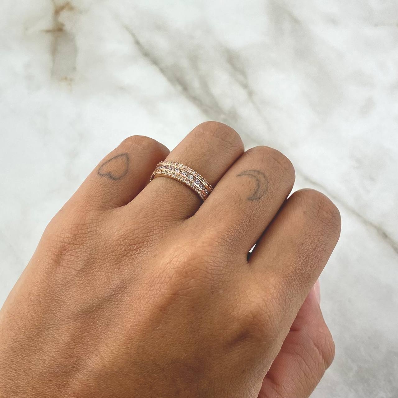 Three Line Ring Basteado 3.1gr / T5 3/4 / White Zircons 18K Rose Gold ©