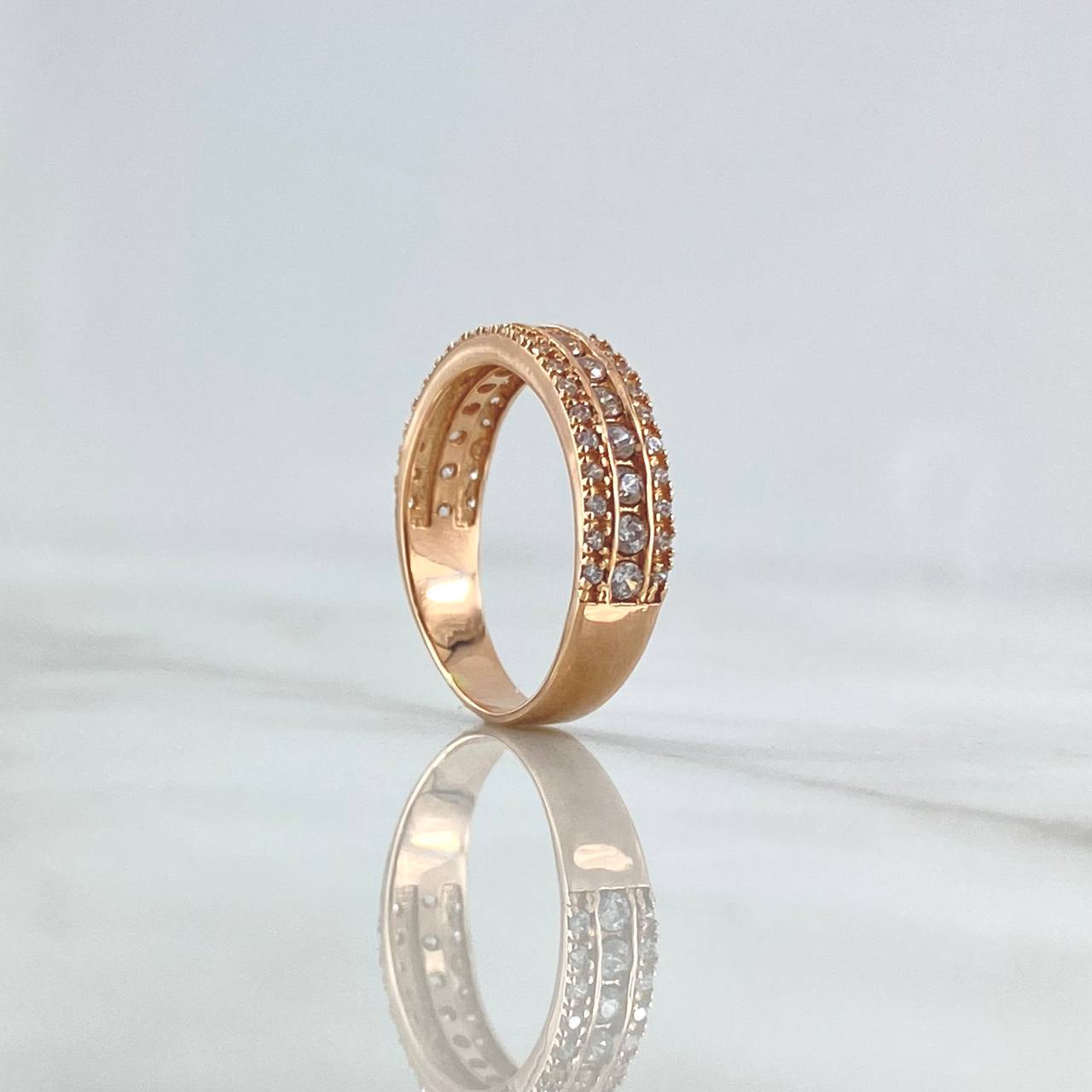 Three Line Ring Basteado 3.1gr / T5 3/4 / White Zircons 18K Rose Gold ©