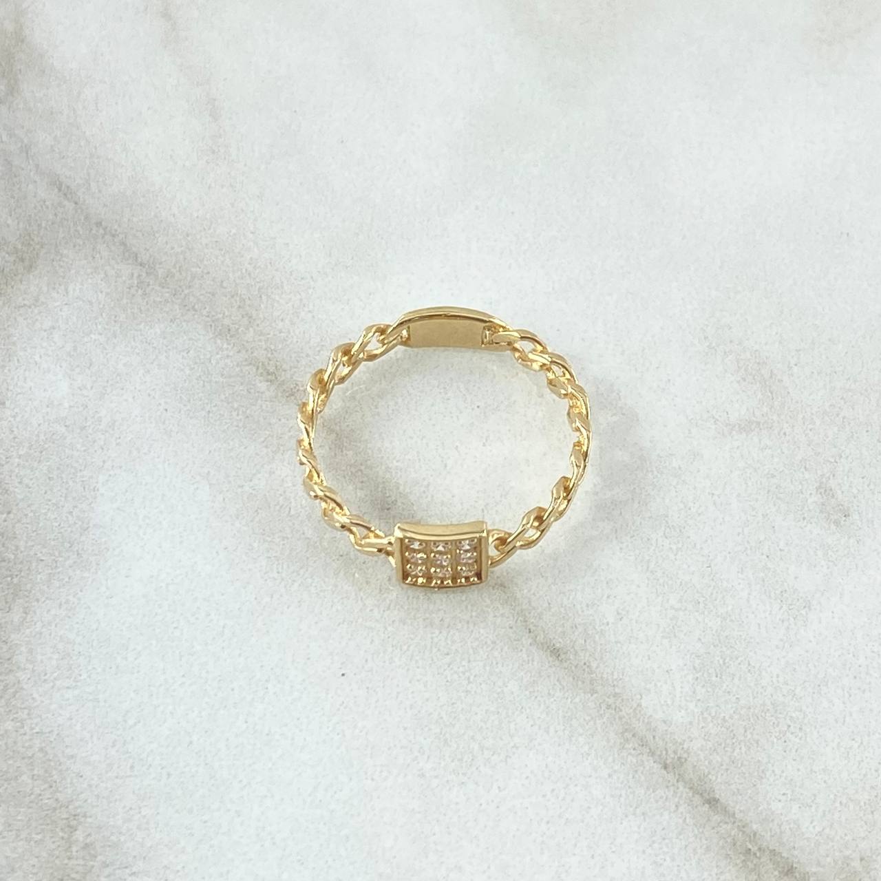 Anillo Cuadro Cubano 1.65gr / T6 3/4 / Circones Blancos Oro Amarillo 18K