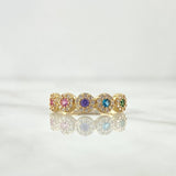 Dense Circles Ring 2.25gr / Size 6 1/2 / Colored Zircons 18K Yellow Gold