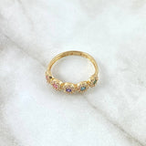 Dense Circles Ring 2.25gr / Size 6 1/2 / Colored Zircons 18K Yellow Gold
