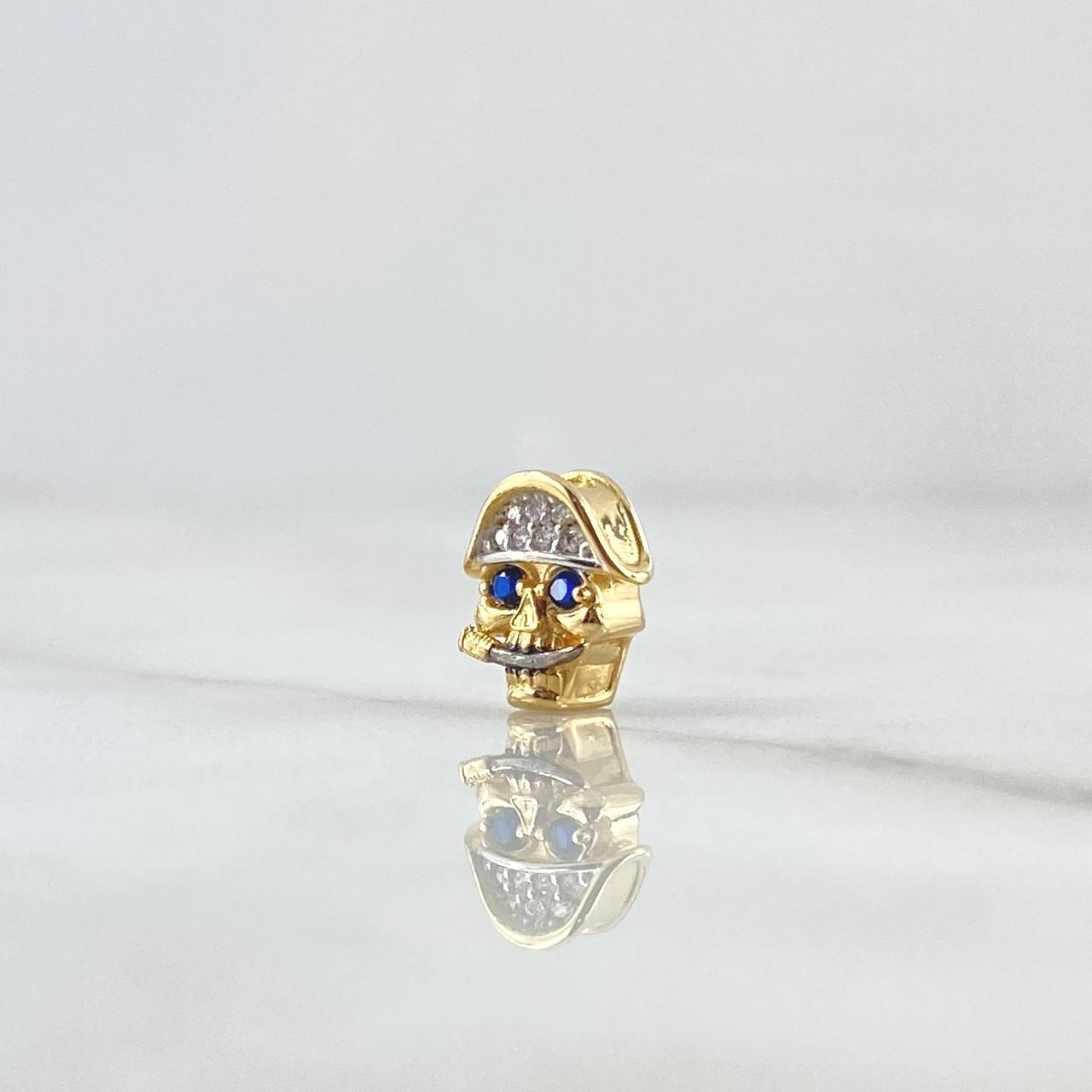Herraje Calavera De Pirata 1.1gr / 1cm / Circones Blancos Y Azul Oro Amarillo 18K ©