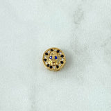 Charm Skull In Hoop 1.05gr / 1cm / White Zircons. Black And Blue 18K Yellow Gold ©