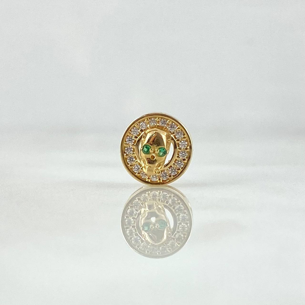 Charm Skull In Hoop 1.1gr / 1cm / White And Green Zircons 18K Yellow Gold ©