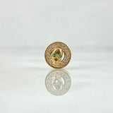 Charm Skull In Hoop 1.1gr / 1cm / White And Green Zircons 18K Yellow Gold ©