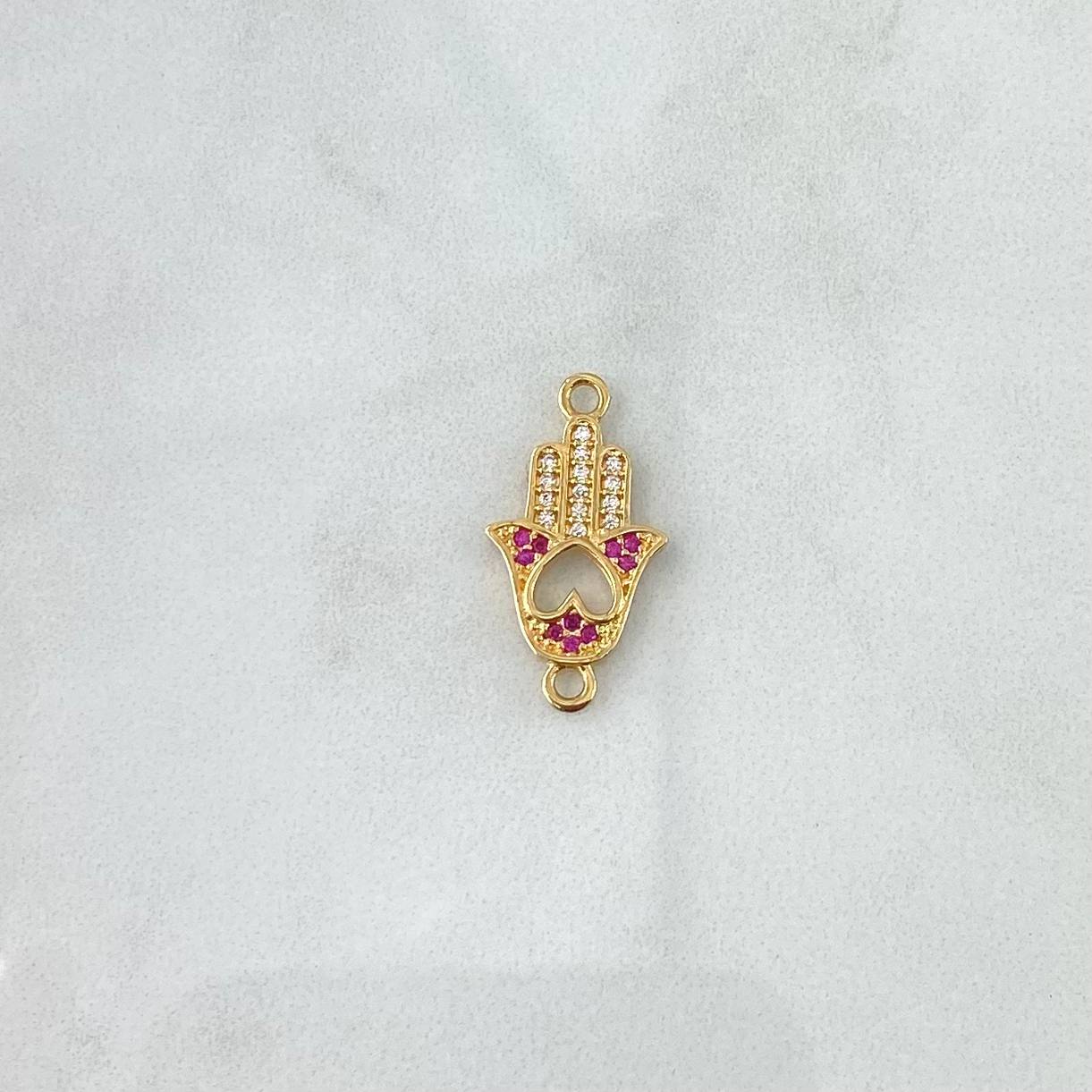 Herraje Mano Hansa 1.25gr / 2cm / Circones Blancos Y Fucsia Oro Amarillo 18K ©