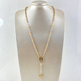 Rosary Rosario Virgin Miraculous Cross Nail 21gr / 60cm / 5mm-6mm White Zircons Three 18K Golds ©