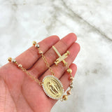 Rosary Rosario Virgin Miraculous Cross Nail 21gr / 60cm / 5mm-6mm White Zircons Three 18K Golds ©