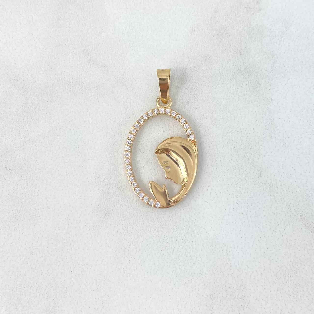 Pendant Virgin Mary 1.4gr / 2.8cm / Oval Silhouette White Zirconia Yellow Gold