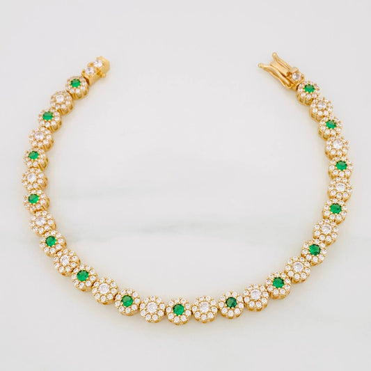 Tennis Bracelet Flower 16.9g / 7 3/4 in / 5.84mm Yellow Gold 18K