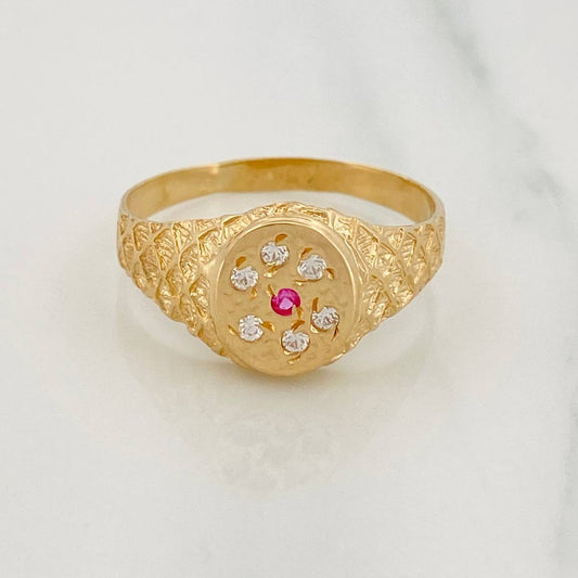 Anillo Sello Flor 4.1g / T11 3/4 Oro Amarillo 18K