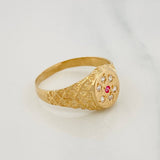 Flower Signet Ring 4.1g / T11 3/4 Yellow Gold 18K