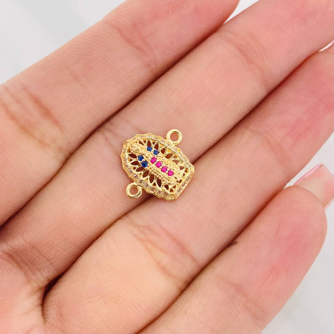 Herraje Virgen de Guadalupe 1.25g / 1/2 in Dos Oros Amarillo Blanco 18K