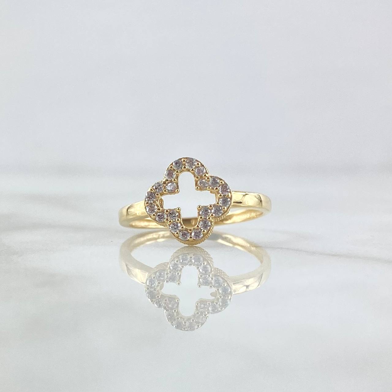 Silhouette Clover Ring 2.1gr / Size 8 1/4 / White Zircons 18K Yellow Gold