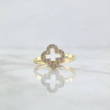 Silhouette Clover Ring 2.1gr / Size 8 1/4 / White Zircons 18K Yellow Gold