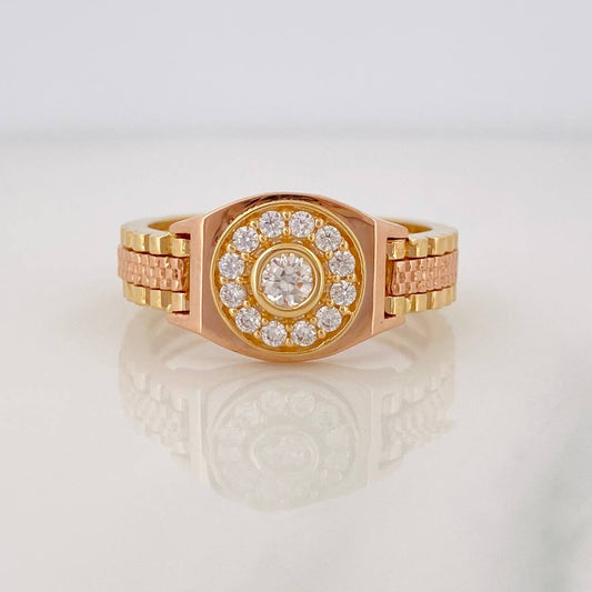 Anillo Sello Circulo 7.6g / T11 1/4 Dos Oros Amarillo Rosa 18K