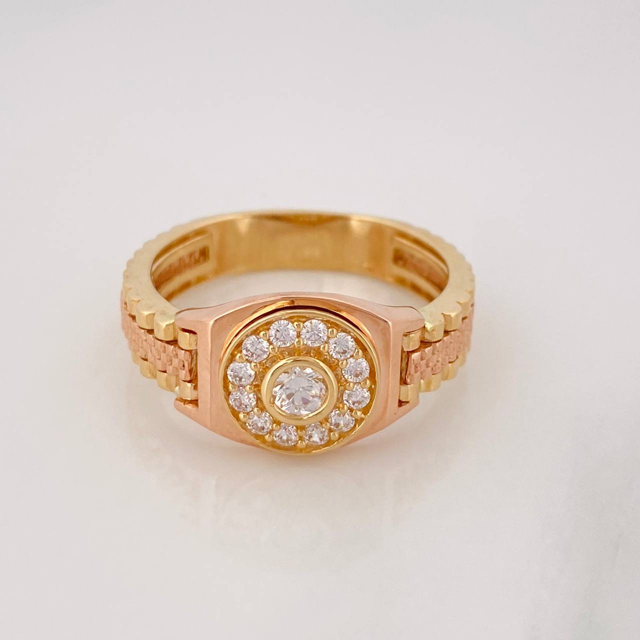 Circle Signet Ring 7.6g / T11 1/4 Two-Tone Yellow Rose Gold 18K