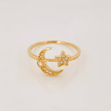 Anillo Estrella Luna 1.6g / T6 Oro Amarillo 18K