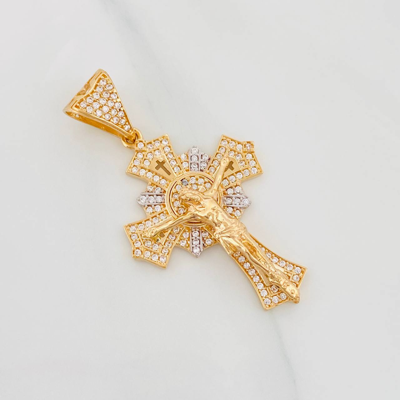 Pendant Christ Cross 6.75g / 1 3/4 in Two Yellow White Golds 18K