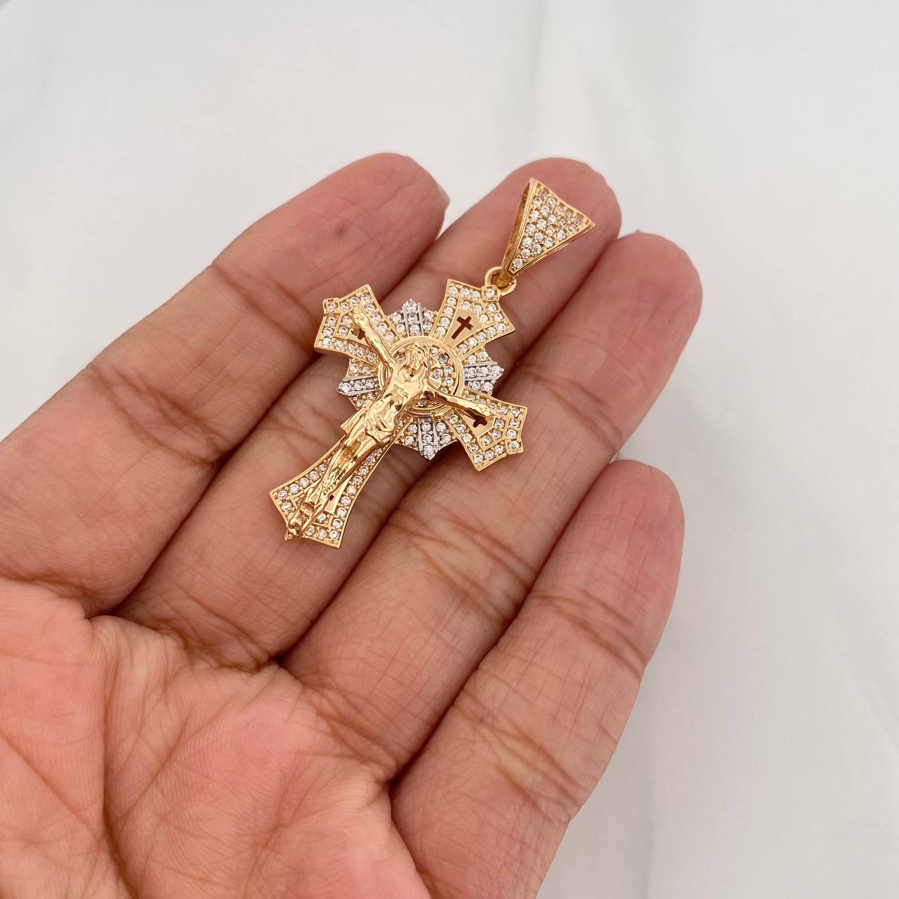 Pendant Christ Cross 6.75g / 1 3/4 in Two Yellow White Golds 18K