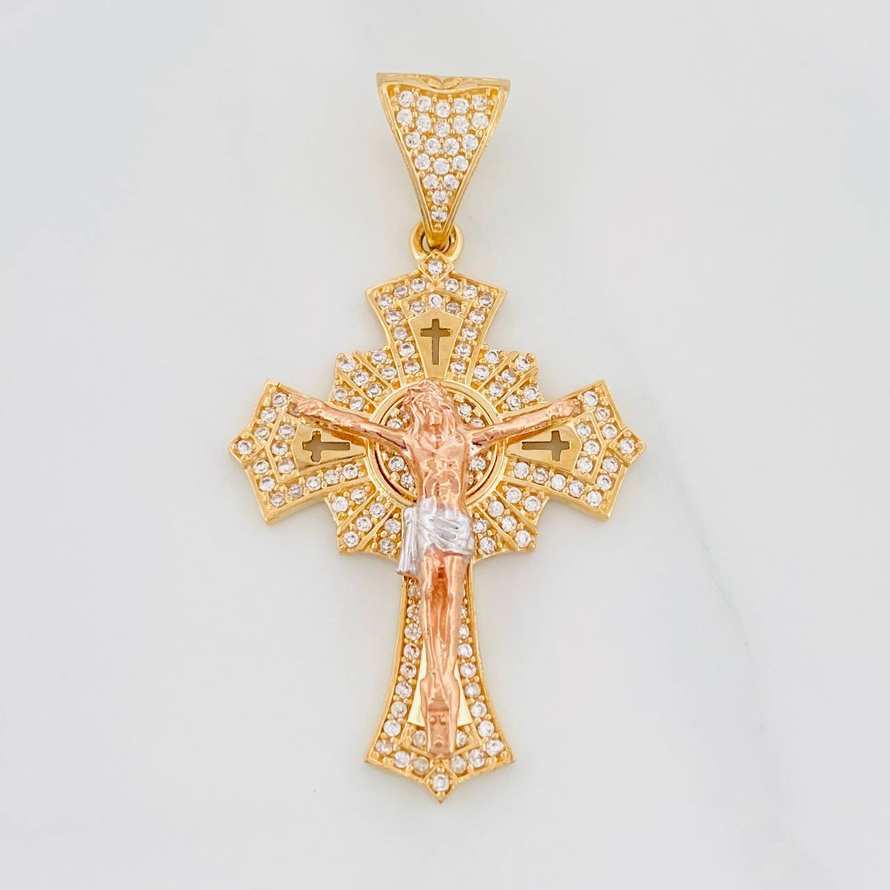 Pendant Christ Cross 7.35g / 1 3/4 in Three Golds 18K