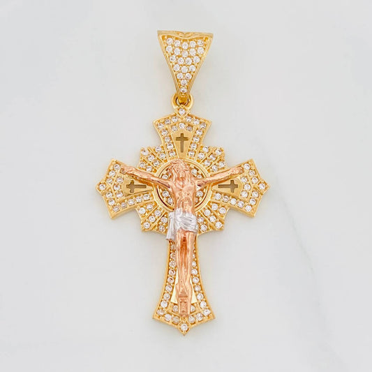 Pendant Christ Cross 7.35g / 1 3/4 in Three Golds 18K
