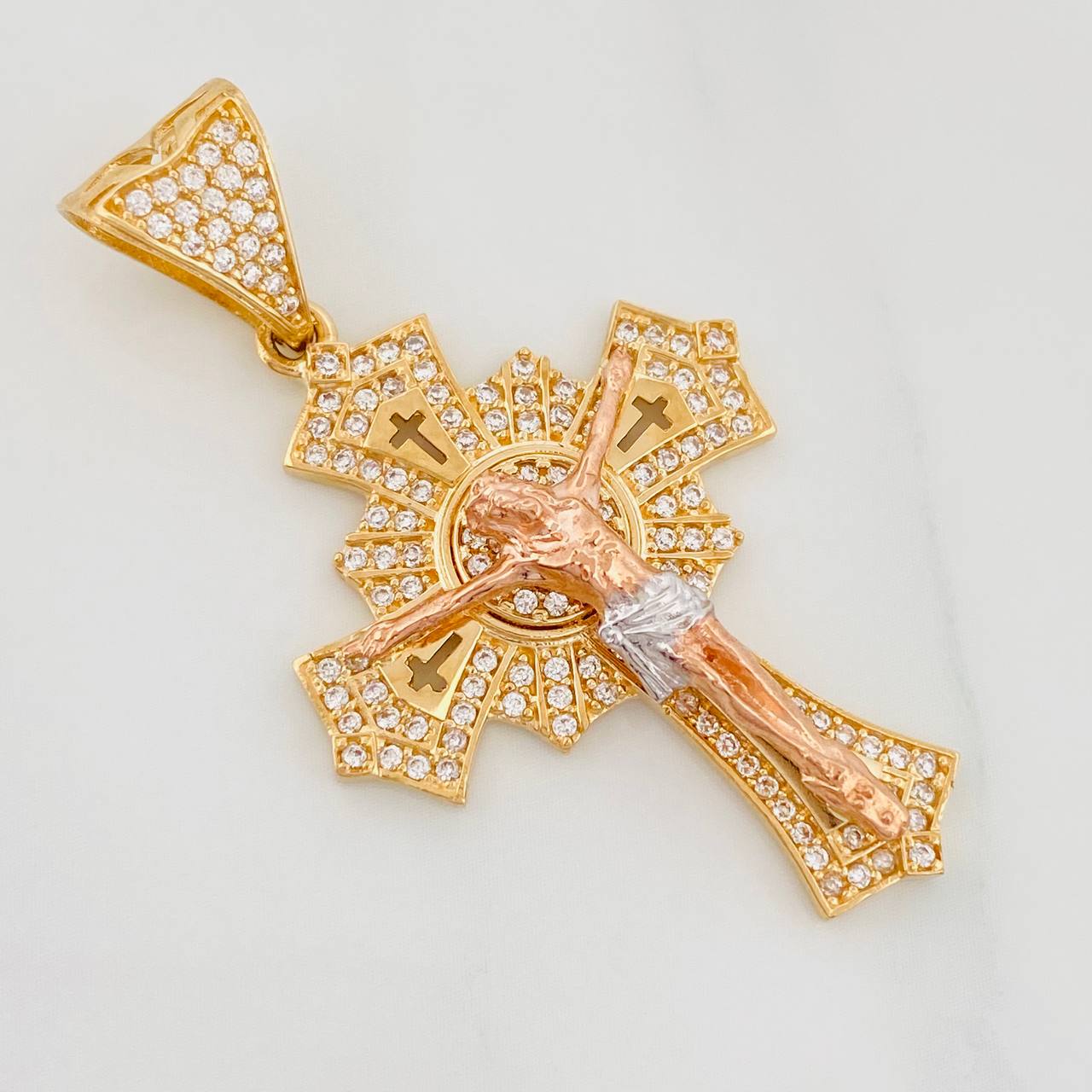 Pendant Christ Cross 7.35g / 1 3/4 in Three Golds 18K